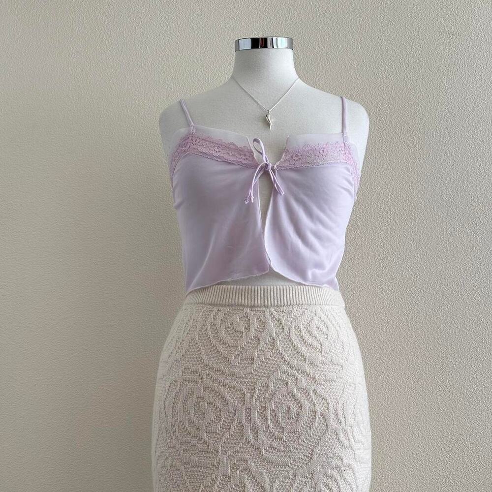 handmade dainty light lavender lace trim open front camisole